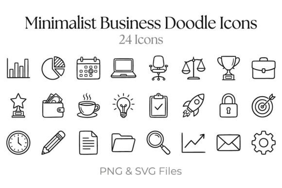 24 Business Doodle Icons: A Modern Graphic Design Asset for Content Creators