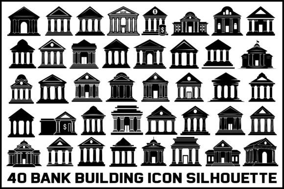 40 Bank Building Icon Silhouette Bundle for Embroidery Projects