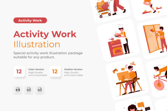 Activity Work Illustration: A Modern Graphic Design Asset for Branding