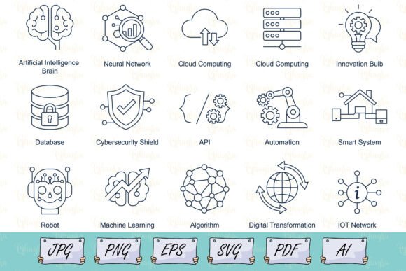 Digital Technology Icons Line Style SVG: A Modern Graphic Design Asset for Content Creators