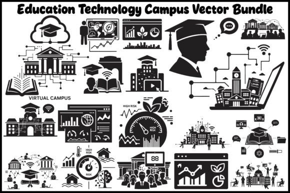 Education Technology Campus Silhouette Graphics for Creative Projects