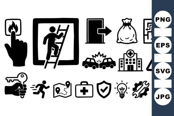 Emergency Exit Icon Set Bundle: A Minimalist Graphic Design Asset for Clean Web and Editorial Projects