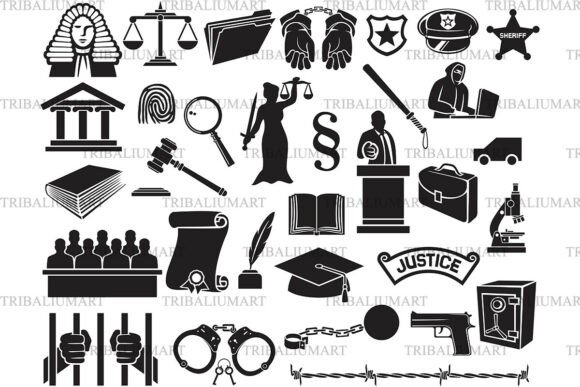 Law Justice Icons: A Bold Graphic Design Asset for Website and Editorial Use