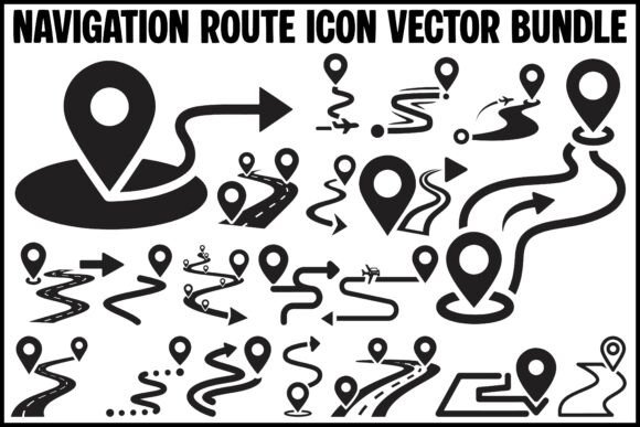 Navigation Route Icon Vector Bundle: A Modern Graphic Design Asset for Local Branding