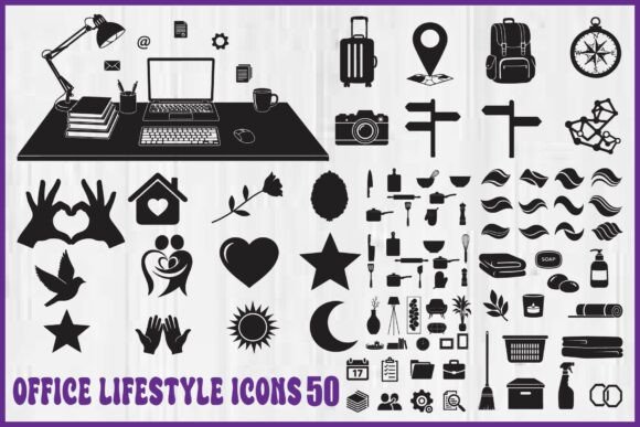 Office Lifestyle Silhouette Icons: A Bold Graphic Design Asset for Creative Publishing