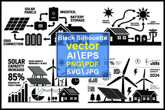 Silhouette Solar Energy Infographic Bundle: A Graphic Design Asset for Clean Content