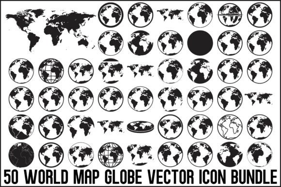 World Map Globe Vector Icon Bundle: A Modern Graphic Design Asset for Content Creators